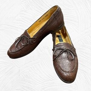 ZELLI 302 1273 Genuine Crocodile Lace Tie/Bow Slip On Apron Loafers Brown 10.5